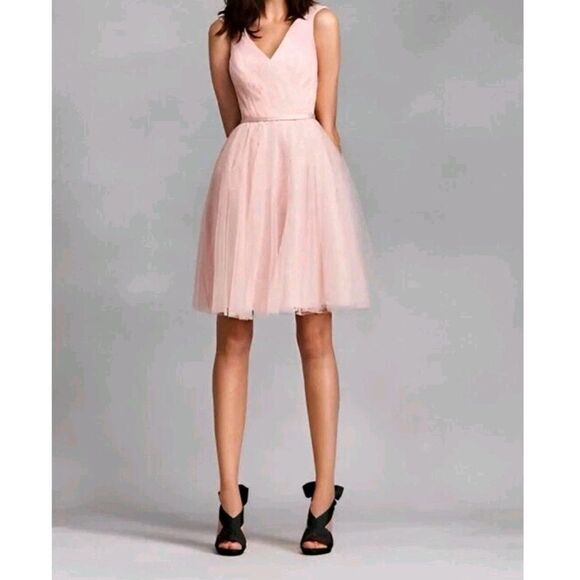 WHITE BY VERA WANG  V-Neck Tulle Fit & Flare Dress Blush Pink Size 12 Bridal - Picture 1 of 11